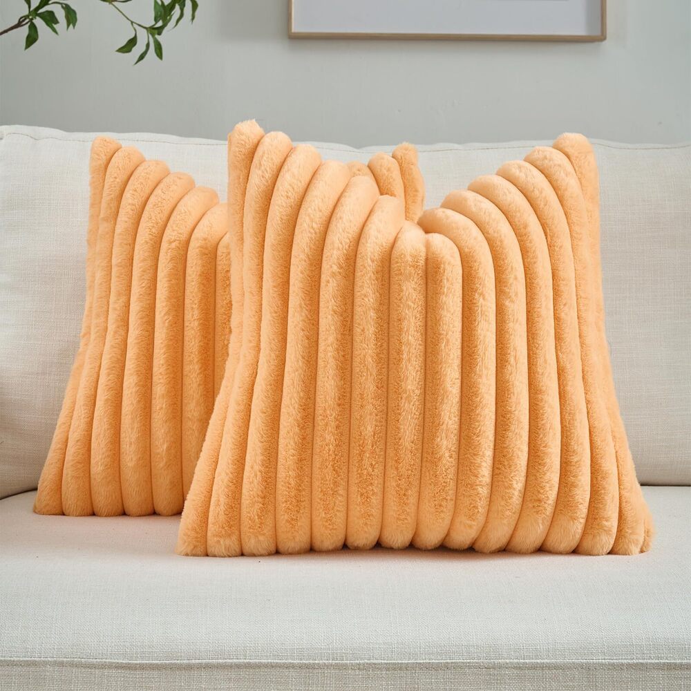 8293 Orange Striped Decorative Throw Pillow Covers 16x16 Inch Set of